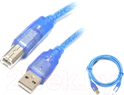 Кабель SIPU USB 2.0 4С Cu для принтера с оплеткой (3м, прозрачно-синий)