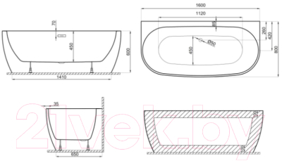 Ванна акриловая Polimat Risa 160x80 / 00477