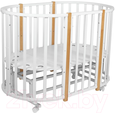 Детская кровать-трансформер INDIGO Born 7 в 1 с поперечным маятником (белый/натуральный)