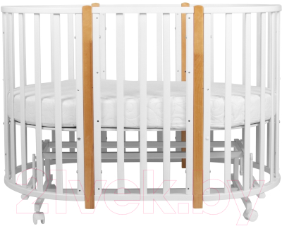 Детская кровать-трансформер INDIGO Born 7 в 1 с поперечным маятником (белый/натуральный)