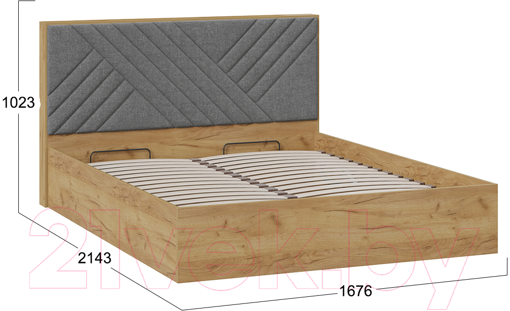 Двуспальная кровать ТриЯ Хилтон универсальная тип 1 с ПМ 160x200 (дуб крафт золотой/велюр серый) — фото 4