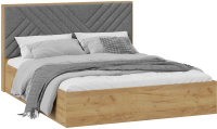 Двуспальная кровать ТриЯ Хилтон универсальная тип 1 с ПМ 160x200 (дуб крафт золотой/велюр серый) - 