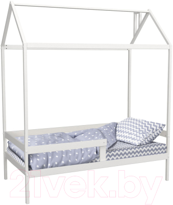 Стилизованная кровать детская Можга Домик Р424 с бортиком (белый)