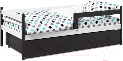 Кровать-тахта детская Можга Р425 с бортиками и ящиками (белый/антрацит)