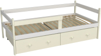 Кровать-тахта детская Можга Р425 с бортиками и ящиками (белый/ваниль) - 
