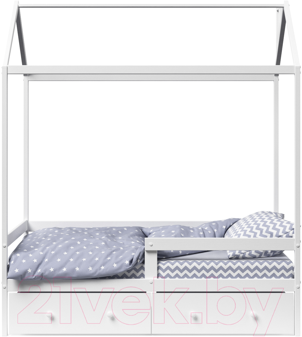 Стилизованная кровать детская Можга Домик Р424 с бортиком и ящиками