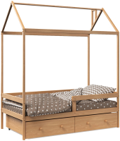 Стилизованная кровать детская Можга Домик Р424 с бортиком и ящиками (бук) - 