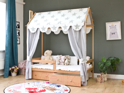 Стилизованная кровать детская Можга Домик Р424 с бортиком и ящиками (бук)