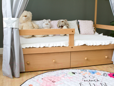 Стилизованная кровать детская Можга Домик Р424 с бортиком и ящиками (бук)