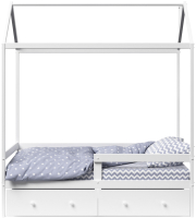 Стилизованная кровать детская Можга Р424Э с бортиком и ящиками (белая эмаль) - 
