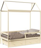 Стилизованная кровать детская Можга Р424Э с бортиком и ящиками (слоновая кость эмаль) - 