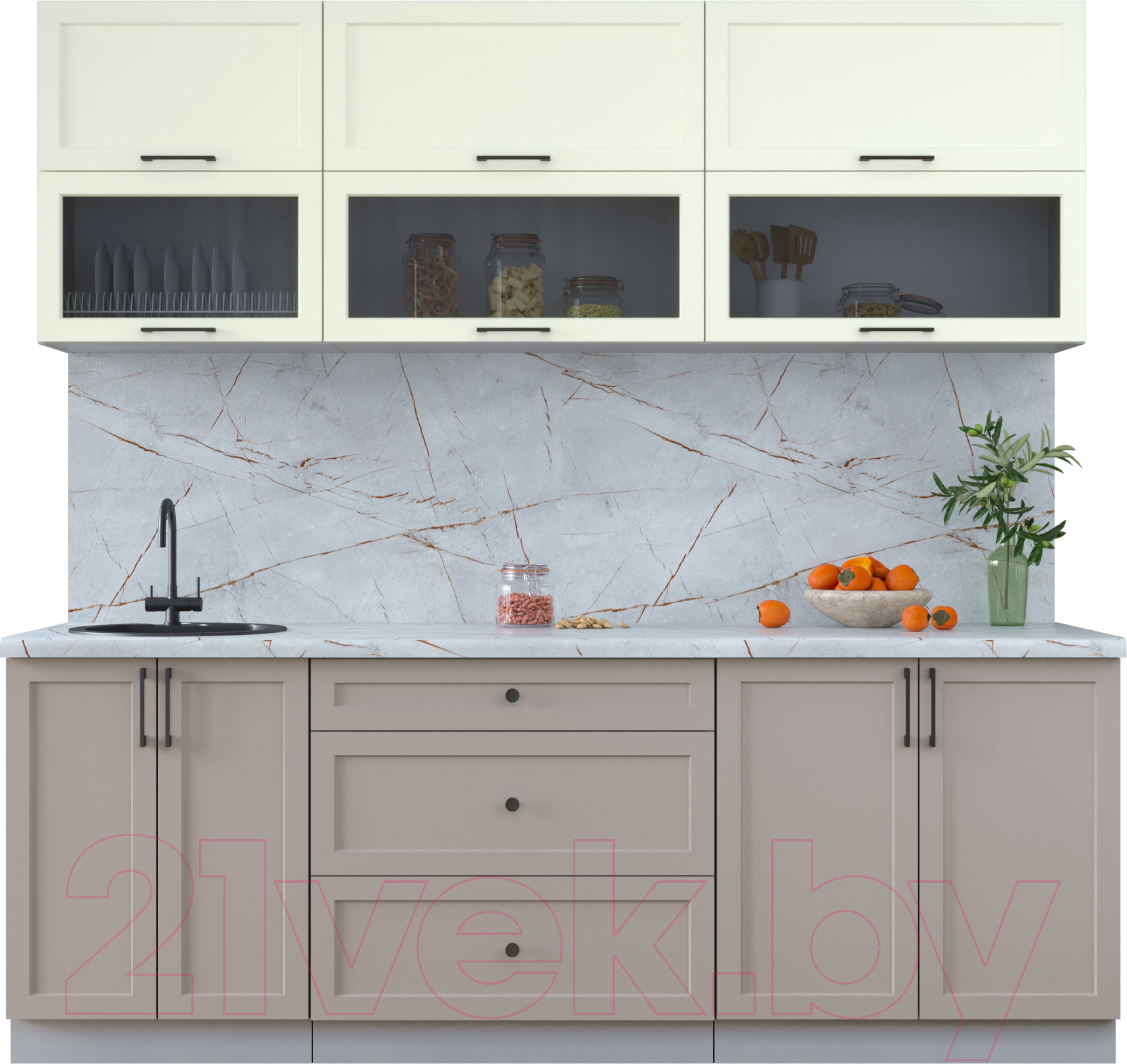 Кухонный гарнитур Interline Тренд 2.2Б (луна/белый/серый каспий)