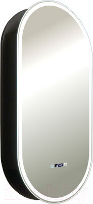 Шкаф с зеркалом для ванной Silver Mirrors Soho-Black 500x1000 / LED-00002612 (с часам, подогревом)