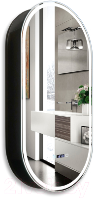 Шкаф с зеркалом для ванной Silver Mirrors Soho-Black 500x1000 / LED-00002612 (с часам, подогревом)