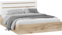 Двуспальная кровать ТриЯ Фьюжн ТД-260.01.04 с ПМ 160x200 (белый глянец/дуб делано) - 