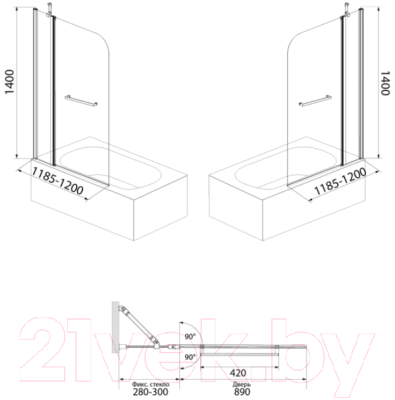 Стеклянная шторка для ванны IDDIS Ray RAY6CS2i90