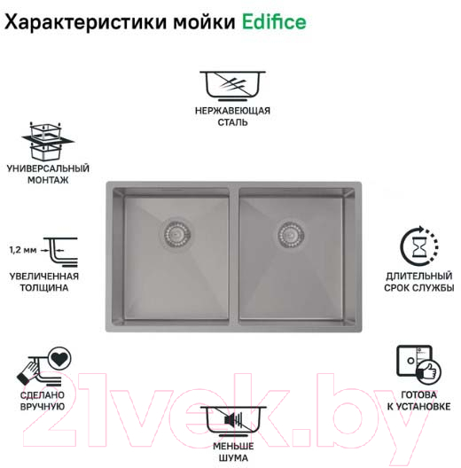 Мойка кухонная IDDIS Edifice EDI75G2i77