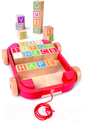 Игрушка-каталка Hape Тележка с кубиками и английским алфавитом / E0487_HP