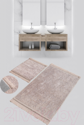 Набор ковриков для ванной и туалета Karven Buket Sacakli / KV 416 (Kahve/темно-бежевый)