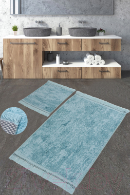 Набор ковриков для ванной и туалета Karven Buket Sacakli / KV 416 (Mavi/синий)