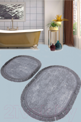 Набор ковриков для ванной и туалета Karven Buket Sacakli Oval / KV 417 (Gri/серый)