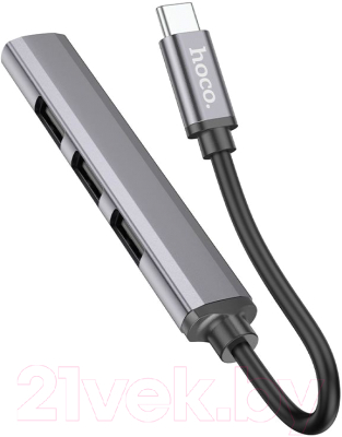USB-хаб Hoco HB26 Type-C на 4 (USB3.0+USB2.0x3) (металлик)