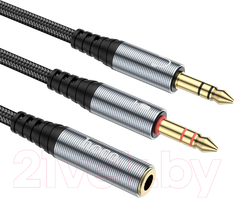 Кабель Hoco UPA21 2в1 Jack 2 вилки - Jack розетка (0.25м, металлик)