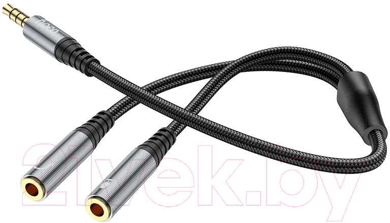 Кабель Hoco UPA21 2в1 Jack вилка - Jack 2 розетки (0.25м, металлик) — фото 5