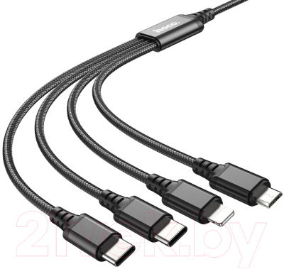 Изображение товара Кабель Hoco X76 4в1 2 Type-C+Lightning+Micro (1м, черный)