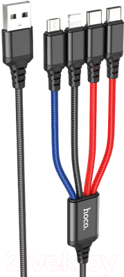 Изображение товара Кабель Hoco X76 4в1 2 Type-C+Lightning+Micro (1м, цветной)