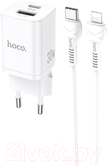 Зарядное устройство сетевое Hoco N13 + кабель Type-C to Lightning