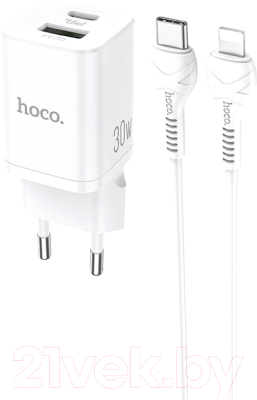 Зарядное устройство сетевое Hoco N13 + кабель Type-C to Lightning (белый)