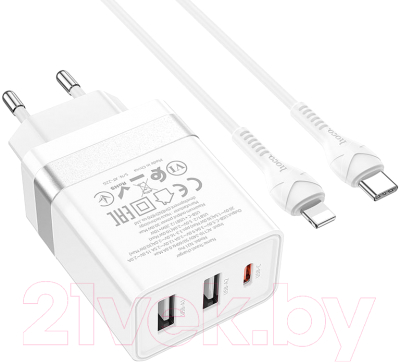 Зарядное устройство сетевое Hoco N21 + кабель Type-C to Lightning (белый)