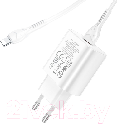 Зарядное устройство сетевое Hoco N22 + кабель Type-C to Lightning (белый)