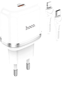 Зарядное устройство сетевое Hoco N24 + кабель Type-C to Lightning (белый) - 