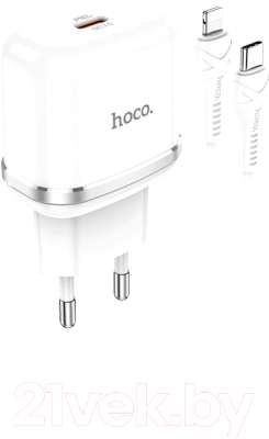 Зарядное устройство сетевое Hoco N24 + кабель Type-C to Lightning (белый)