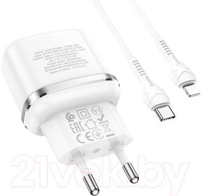 Зарядное устройство сетевое Hoco N24 + кабель Type-C to Lightning (белый)
