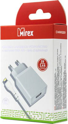 Зарядное устройство сетевое Mirex U16i + кабель AM-8pin Lightning / 13701-U16iWH (1м, белый)