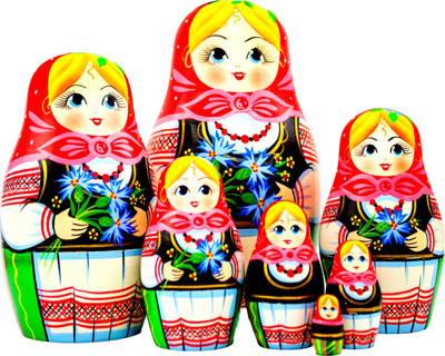 Матрешка сувенирная Брестская Фабрика Сувениров Белорусская матрешка с синими васильками / 7035 -