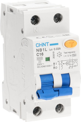 Дифференциальный автомат Chint NB1L 1P+N C16 30mA A 6kA 36мм (R) / 203019