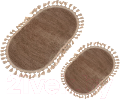 Набор ковриков для ванной и туалета Karven Post Dokuma Oval Sacakli / KV 413 (Kahve/коричневый)