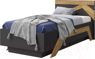 Односпальная кровать Мебель-КМК 900 Скандинавия 0905.2 (графит/дуб наварра)