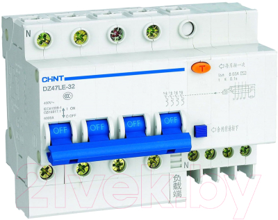 Изображение товара Дифференциальный автомат Chint DZ47LE-32 4P C 16А 100мА тип AC 6кА / 199689