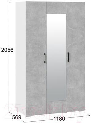 Шкаф ТриЯ Нео 3-х дверный с зеркалом (белый/ателье светлый/ателье светлый/ателье светлый)