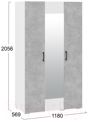 Шкаф ТриЯ Нео 3-х дверный с зеркалом (белый/ателье светлый/белый/ателье светлый)
