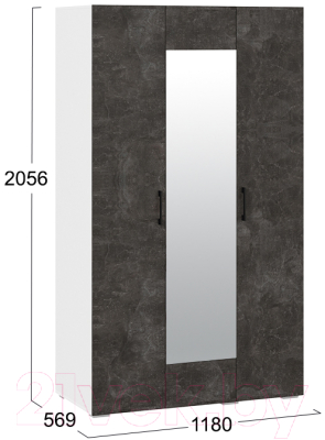Шкаф ТриЯ Нео 3-х дверный с зеркалом (белый/ателье темный/ателье темный/ателье темный)