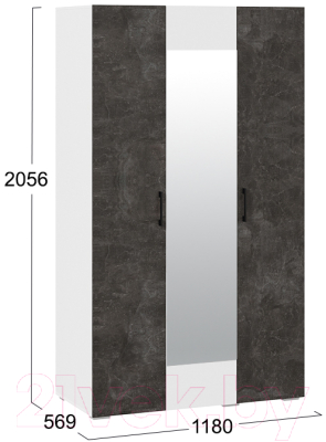 Шкаф ТриЯ Нео 3-х дверный с зеркалом (белый/ателье темный/белый/ателье темный)