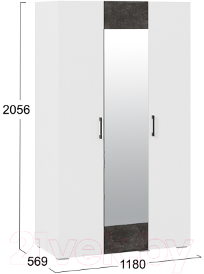 Шкаф ТриЯ Нео 3-х дверный с зеркалом (белый/белый/ателье темный/белый)
