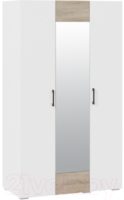 Шкаф ТриЯ Нео 3-х дверный с зеркалом (белый/белый/дуб сонома светлый/белый)