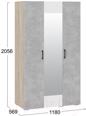 Шкаф ТриЯ Нео 3-х дверный с зеркалом (дуб сонома светлый/ателье светлый/белый/ателье светлый)